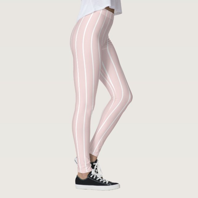 Cute Chic Light Pink and Thin White Stripes Leggings (Right)