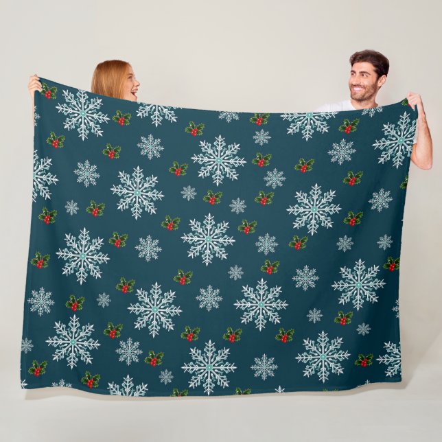 Cute Chic Modern Snowflakes Christmas  Fleece Blanket (In Situ)