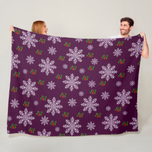 Cute Chic Modern Snowflakes Christmas Pattern Fleece Blanket