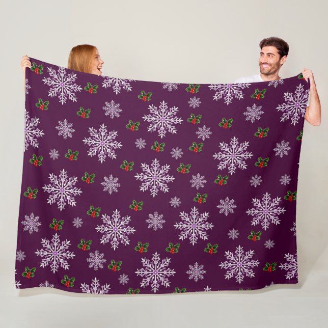 Cute Chic Modern Snowflakes Christmas Pattern Fleece Blanket (In Situ)