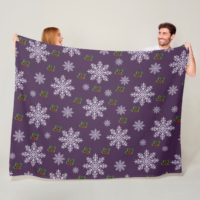Cute Chic Modern Snowflakes Christmas Pattern Fleece Blanket (In Situ)