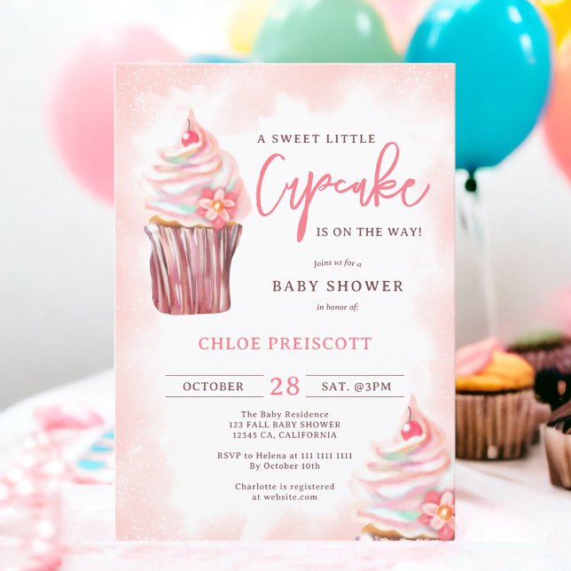 Cute chic pastel sweet little cupcake baby shower invitation (Cute chic pastel sweet little cupcake baby shower invitation)