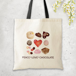 Cute Chic Peace Love Chocolate Candy Heart Tote Bag