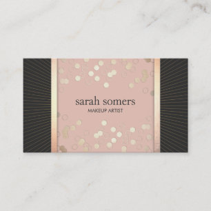 Cute Chic Pink and Black Gold Confetti Girly Business Card