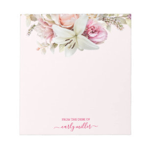 Cute Chic Pink Bold Elegant Floral Notepad