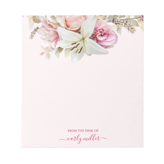 Cute Chic Pink Bold Elegant Floral Notepad (Front)