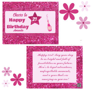 Cute Chic Pink Glitter Cheers 21 Happy Birthday  Postcard