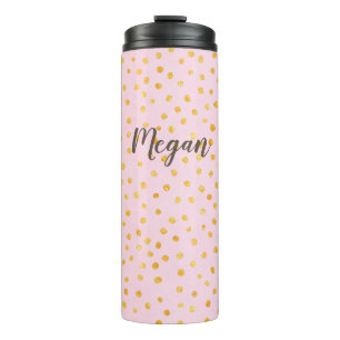Cute Chic Pink Gold Polka Dot Pattern Personalised Thermal Tumbler
