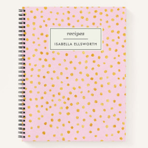 Cute Chic Pink Gold Polka Dot Personalised Recipe Notebook