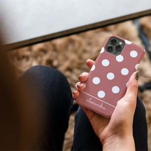 Cute Chic Pink Polka Dot Pattern Personalised Name Case-Mate iPhone 14 Case