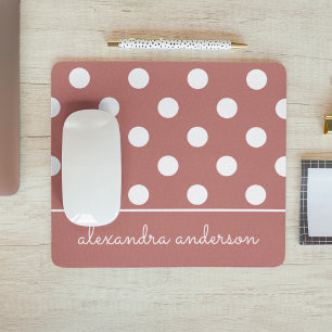 Cute Chic Pink Polka Dot Pattern Personalised Name Mouse Mat