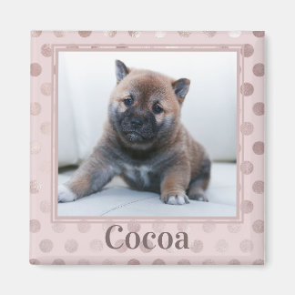 Cute Chic Pink Polka Dot Pet Photo Magnet