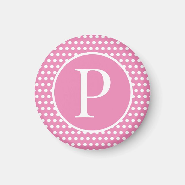 Cute Chic Pink Polka Dots initial letter Magnet (Front)