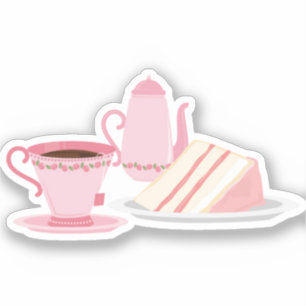 Cute Chic Pink Tea Set Themed Sticker