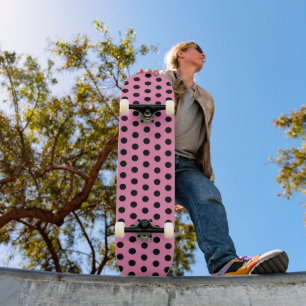 Cute Chic Polka Dots Pink and Black Skateboard