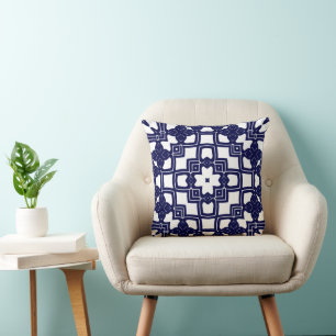Cute Chic Pretty Dutch Delfts Blue Squares Pattern Cushion
