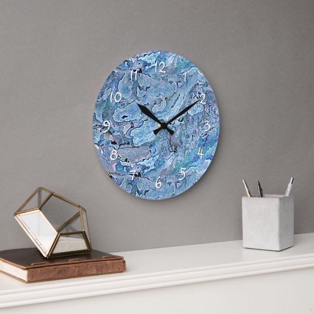 Cute Chic Purple Blue Faux Sea Shell Pattern Large Clock (Office)