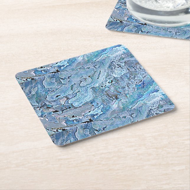 Cute Chic Purple Blue Faux Sea Shell Pattern Square Paper Coaster (Angled)
