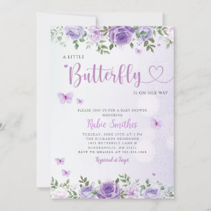 Cute Chic Purple Floral Butterfly Girl Baby Shower Invitation