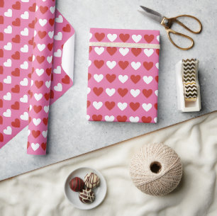 Cute Chic Red and White Hearts on Pink Wrapping Paper