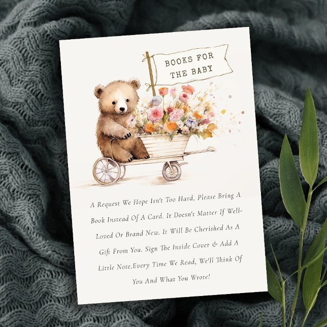 Cute Chic Teddy Floral Cart Books For Baby Shower Enclosure Card (Creator Uploaded)