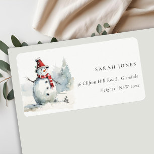 Cute Chic Watercolor Snowman Christmas Address Label