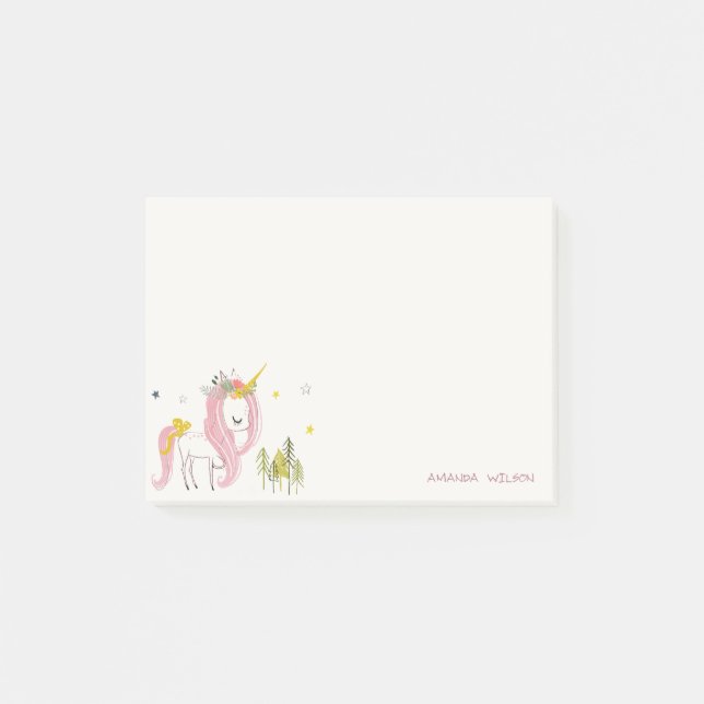 Cute Chic Whimsical Magical Unicorn Pink Princess Post-it Notes (Front)