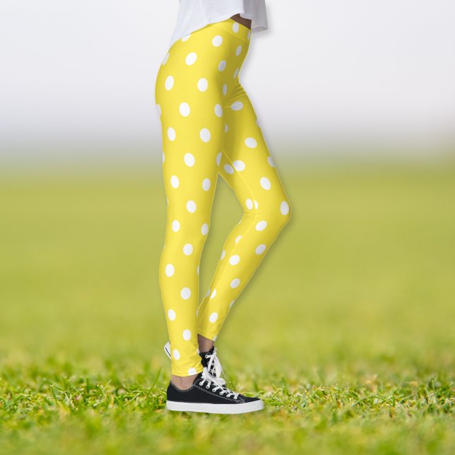 Cute Chic Yellow White Polka Dots Pattern Fashion Leggings (Cute Chic Yellow White Polka Dots Pattern Fashion Leggings)