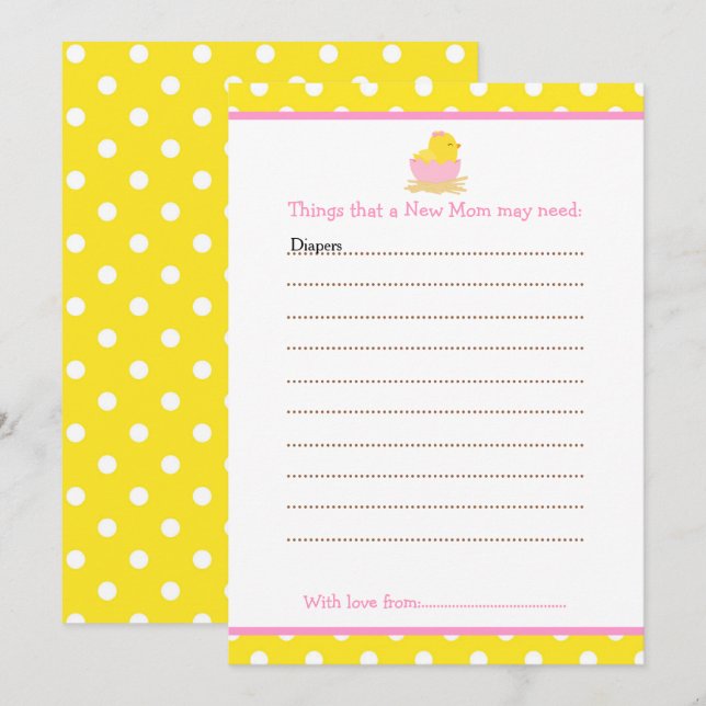 Cute Chick Advice List for New Moms Baby Shower Invitation (Front/Back)