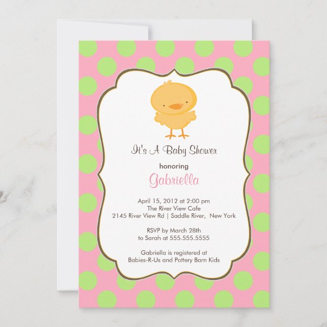 Cute Chick Baby Shower Invitation Pink Girl (Front)