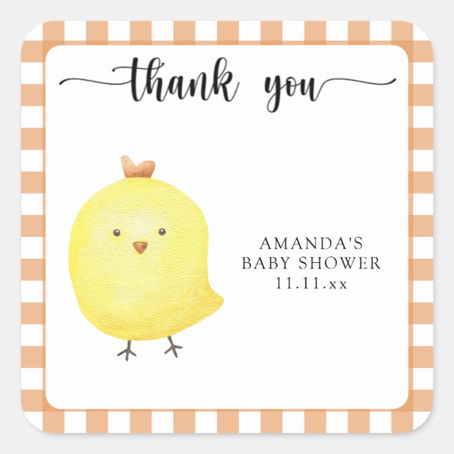 Cute Chick baby shower thank you Square Sticker (Front)