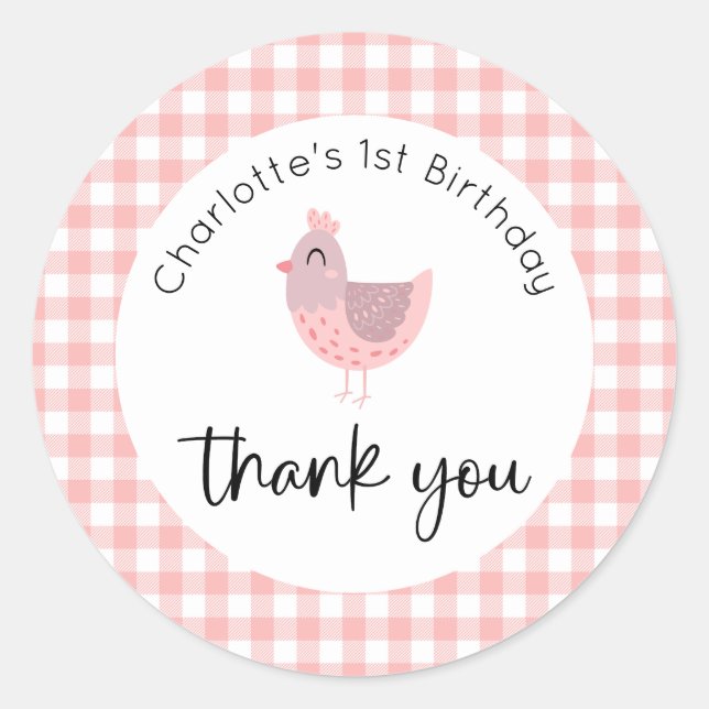 Cute Chick Birthday Thank You Classic Round Sticker (Front)