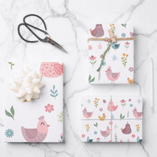 Cute Chick Birthday Wrapping Paper Sheet