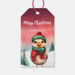 Cute chick chicken Santa Christmas party Snow kid Gift Tags