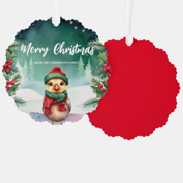 Cute Chick Chicken Santa Xmas Holiday Party Family Tree Decoration Card (Front/Back)