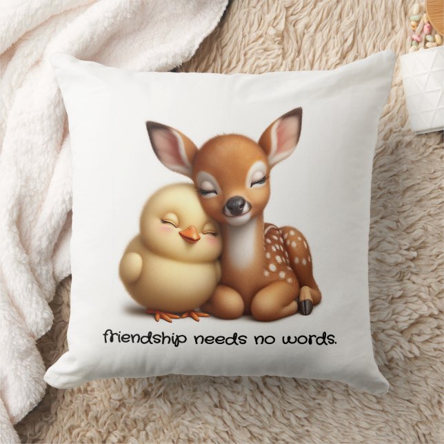 Cute Chick & Deer Cuddling Best Friends Cushion (Blanket)