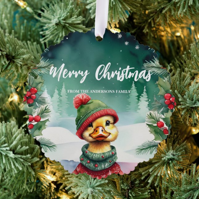 Cute Chick Duck Santa Xmas Holiday Party Family Tree Decoration Card (Insitu (Tree))