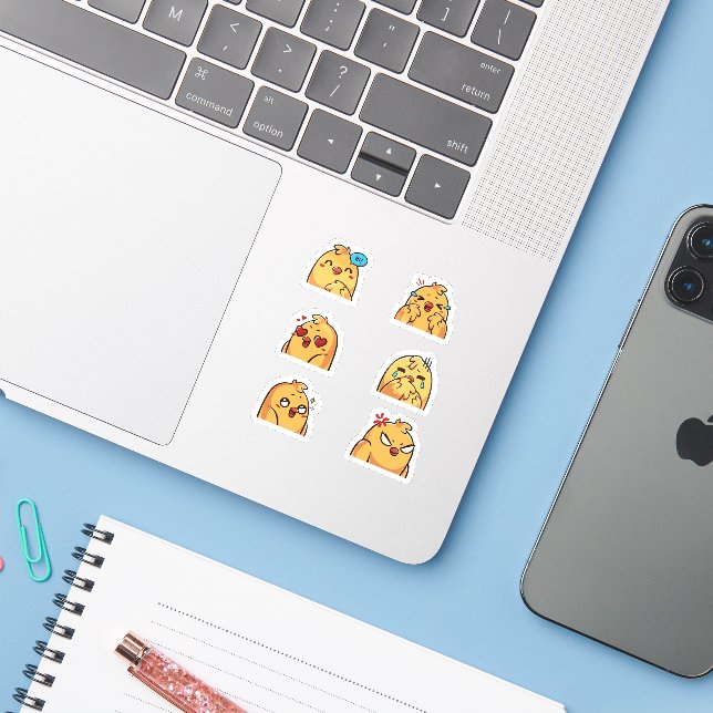 Cute Chick Emotions Sticker Set (Laptop w/ iPhone)