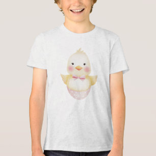 Cute Chick Illustration with Pink Bow Tri-Blend Shirt