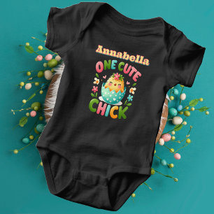 Cute Chick in Egg Surrounded by Flowers Custom Baby Bodysuit
