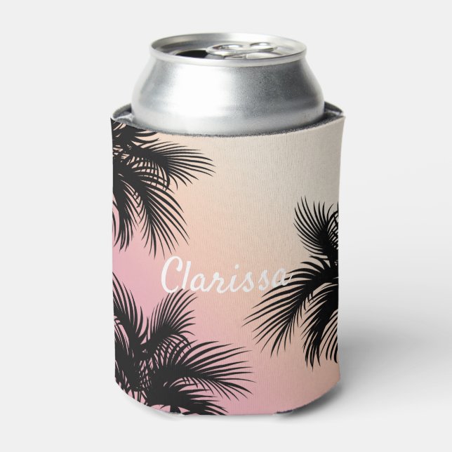 Cute chick pink yellow ombre tropical palm leaves can cooler (Can Front)