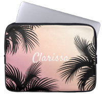 Cute chick pink yellow ombre tropical palm leaves