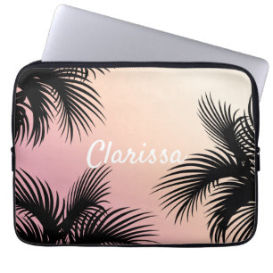 Cute chick pink yellow ombre tropical palm leaves laptop sleeve