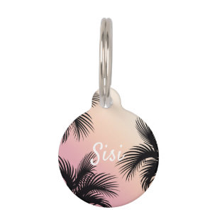 Cute chick pink yellow ombre tropical palm leaves pet tag