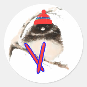 Cute Chick, Ski, Skiing, Little Bird Sports Classic Round Sticker