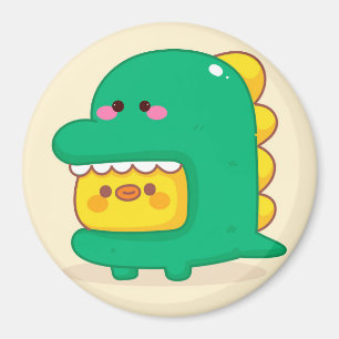Cute Chick Wearing A Dino Costume Magnet