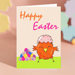 Cute Chick with Easter Eggs Happy Easter Holiday Card