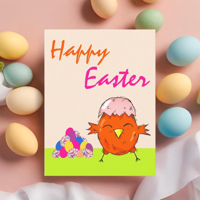 Cute Chick with Easter Eggs Happy Easter  Holiday Postcard (Creator Uploaded)