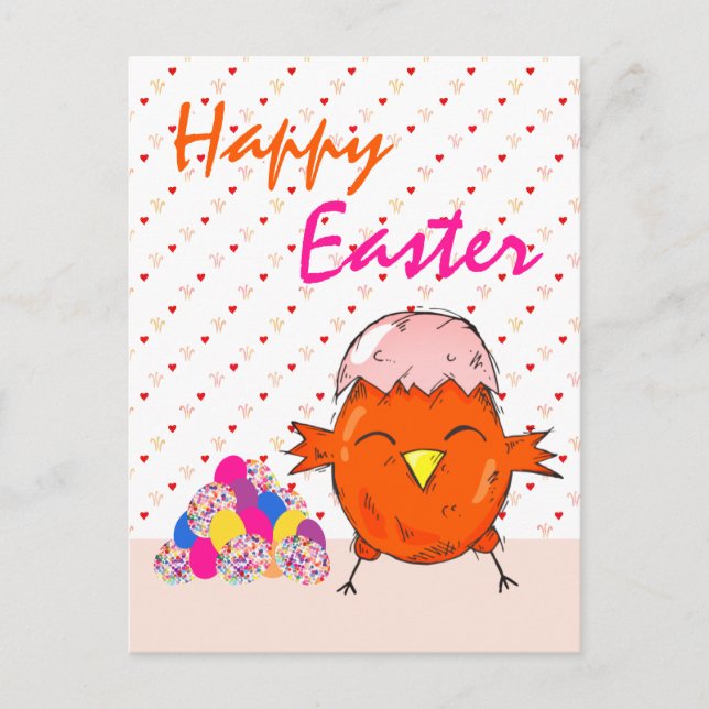 Cute Chick with Easter Eggs Heart Happy Easter Holiday Postcard (Front)