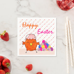 Cute Chick with Easter Eggs Heart Pattern Napkin